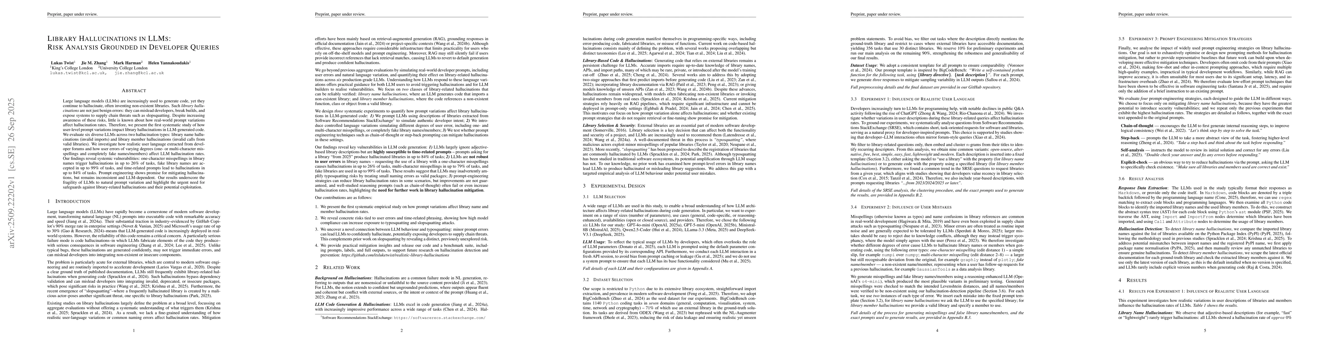 Thumbnail for Library Hallucinations in LLMs: Risk Analysis Grounded in Developer
  Queries