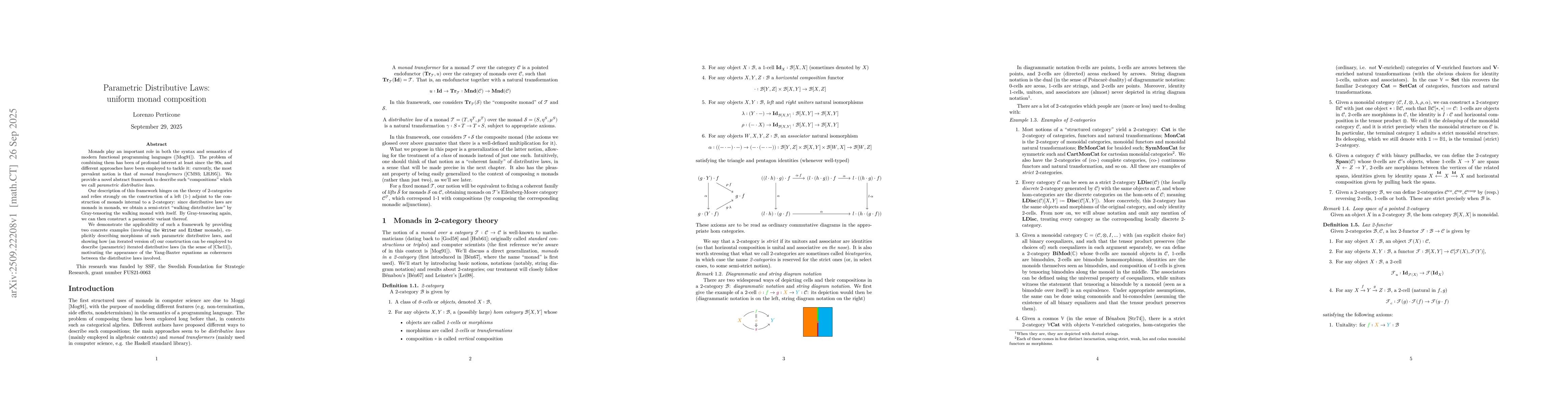 Thumbnail for Parametric Distributive Laws: uniform monad composition