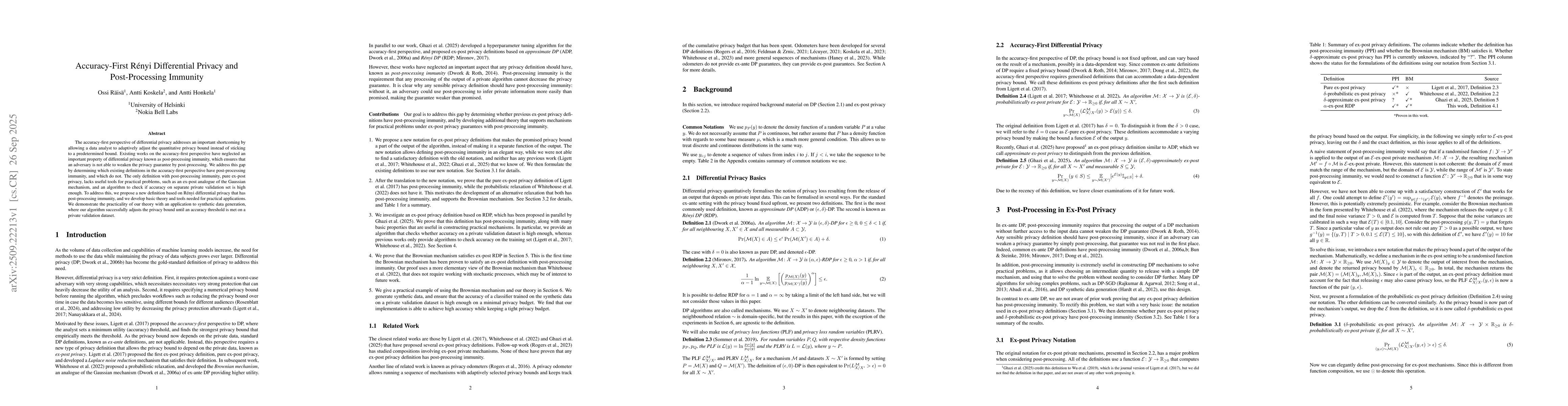 Thumbnail for Accuracy-First Rényi Differential Privacy and Post-Processing Immunity