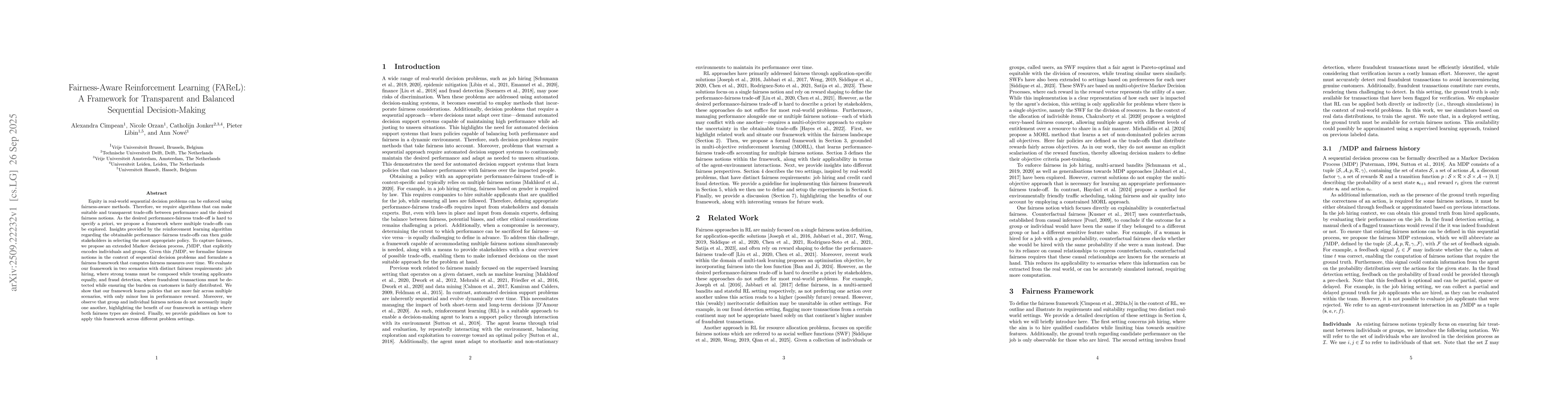 Thumbnail for Fairness-Aware Reinforcement Learning (FAReL): A Framework for
  Transparent and Balanced Sequential Decision-Making