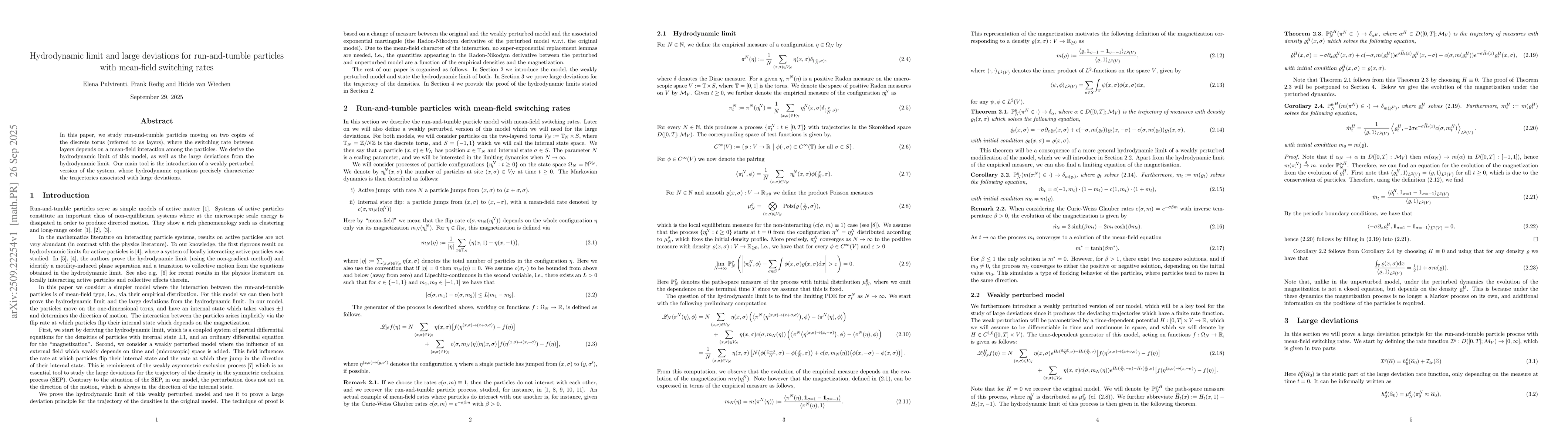 Thumbnail for Hydrodynamic limit and large deviations for run-and-tumble particles
  with mean-field switching rates