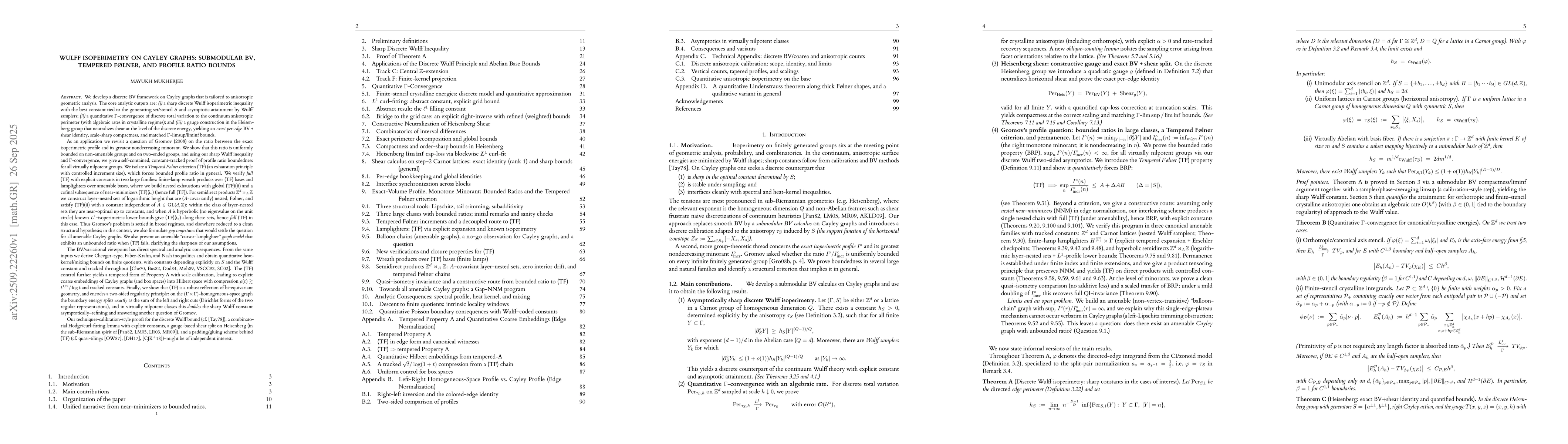 Thumbnail for Wulff Isoperimetry on Cayley Graphs: Submodular BV, Tempered Følner,
  and Profile Ratio Bounds