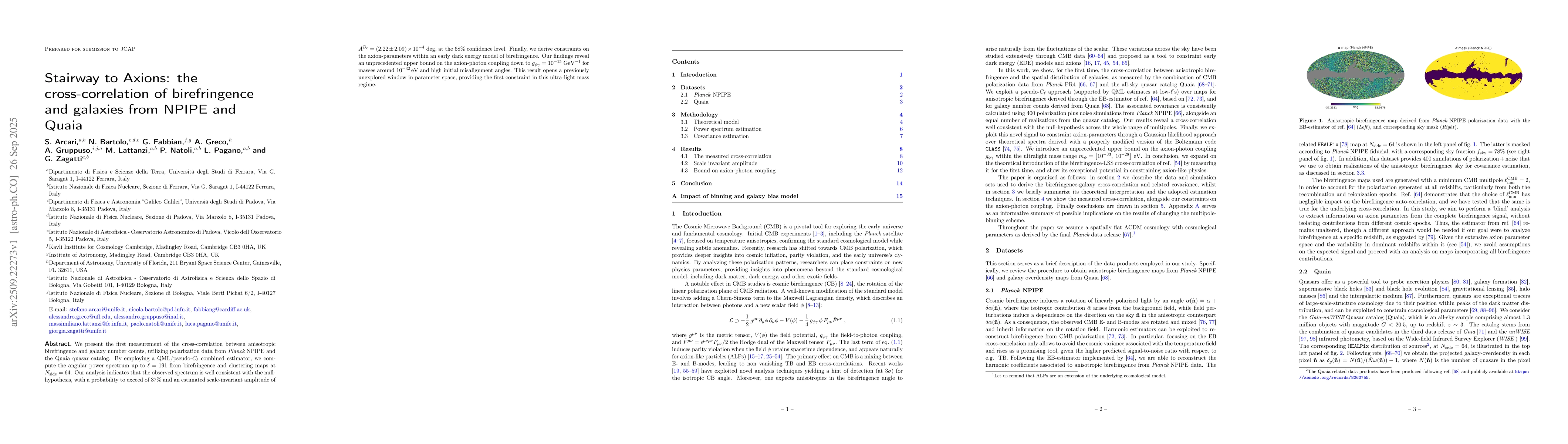 Thumbnail for Stairway to Axions: the cross-correlation of birefringence and galaxies
  from NPIPE and Quaia