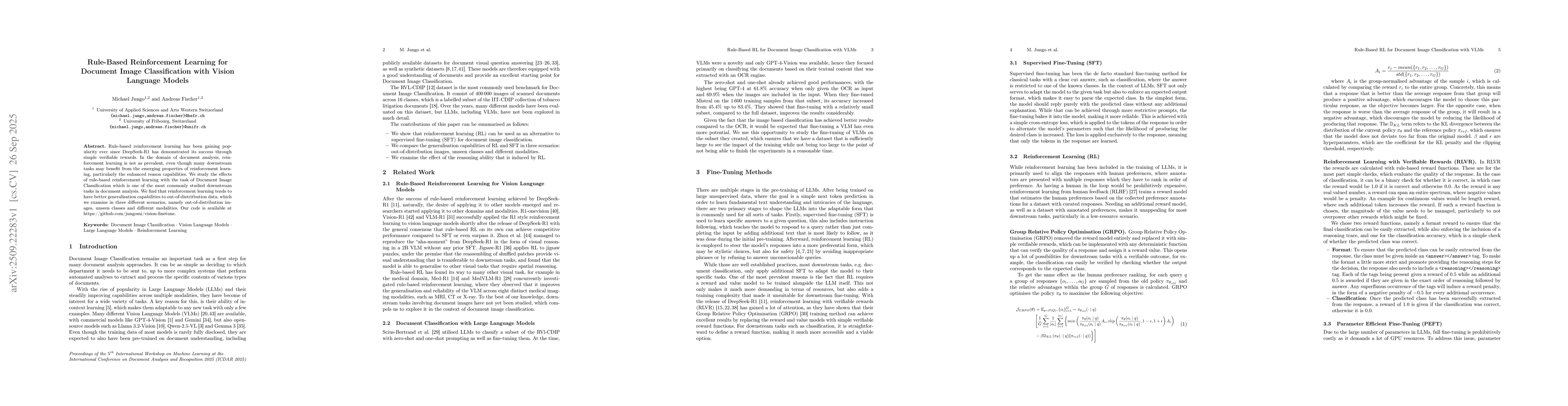 Thumbnail for Rule-Based Reinforcement Learning for Document Image Classification with
  Vision Language Models