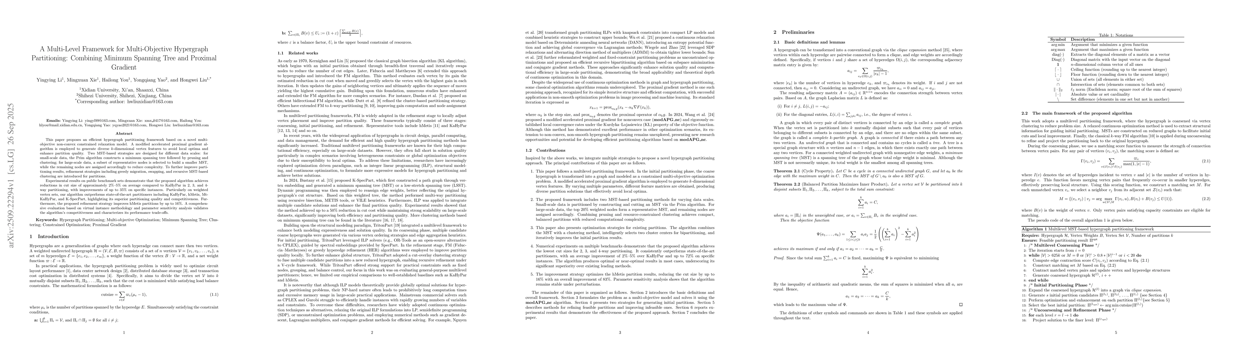 Thumbnail for A Multi-Level Framework for Multi-Objective Hypergraph Partitioning:
  Combining Minimum Spanning Tree and Proximal Gradient