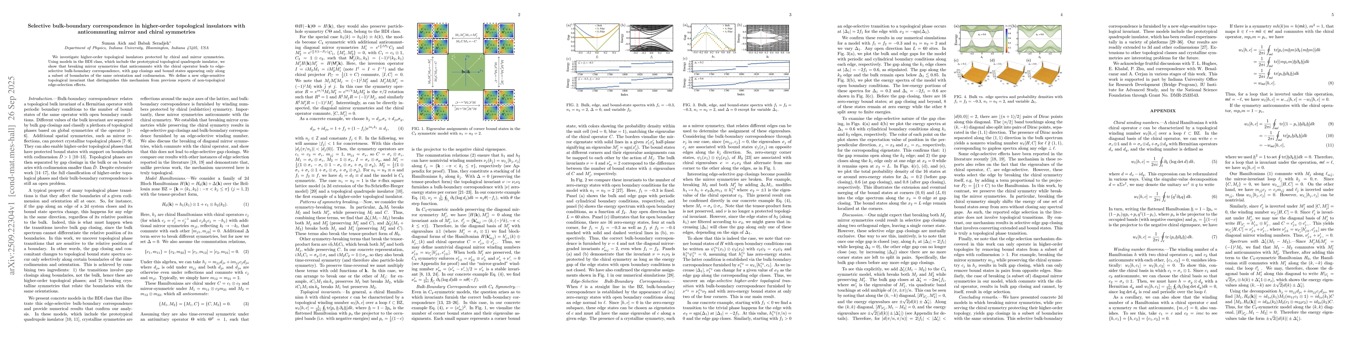 Thumbnail for Selective bulk-boundary correspondence in higher-order topological
  insulators with anticommuting mirror and chiral symmetries