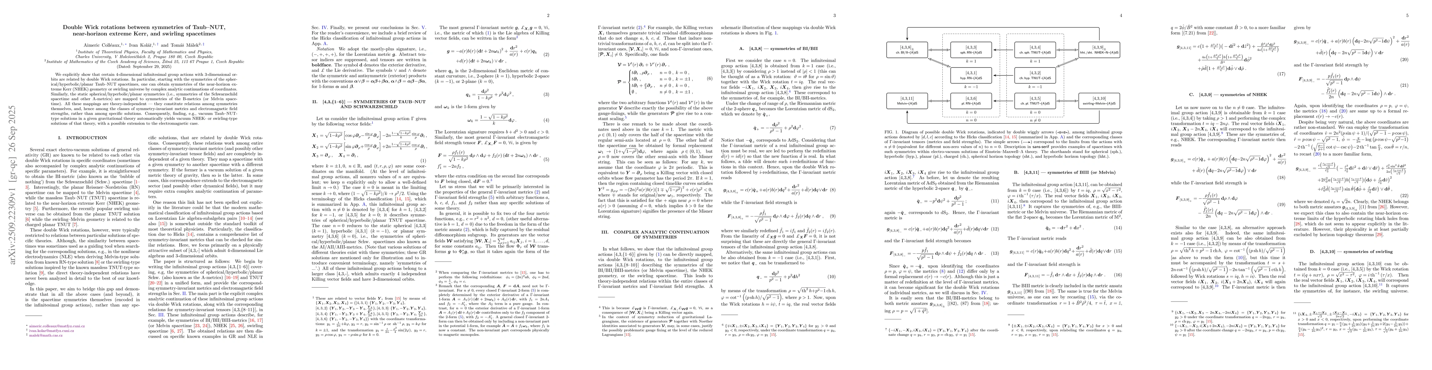 Thumbnail for Double Wick rotations between symmetries of Taub-NUT, near-horizon
  extreme Kerr, and swirling spacetimes