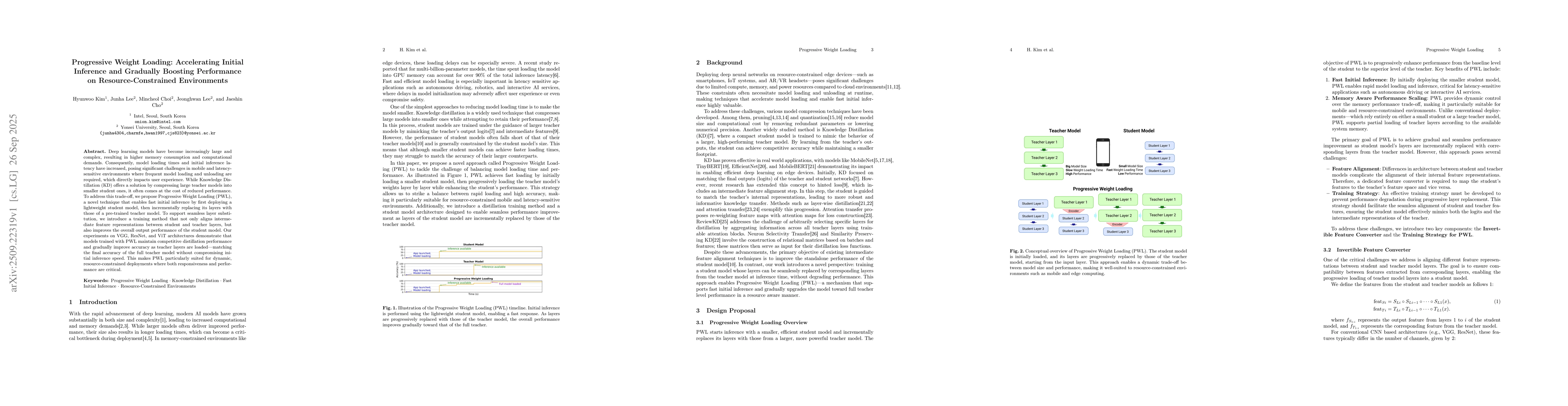 Thumbnail for Progressive Weight Loading: Accelerating Initial Inference and Gradually
  Boosting Performance on Resource-Constrained Environments