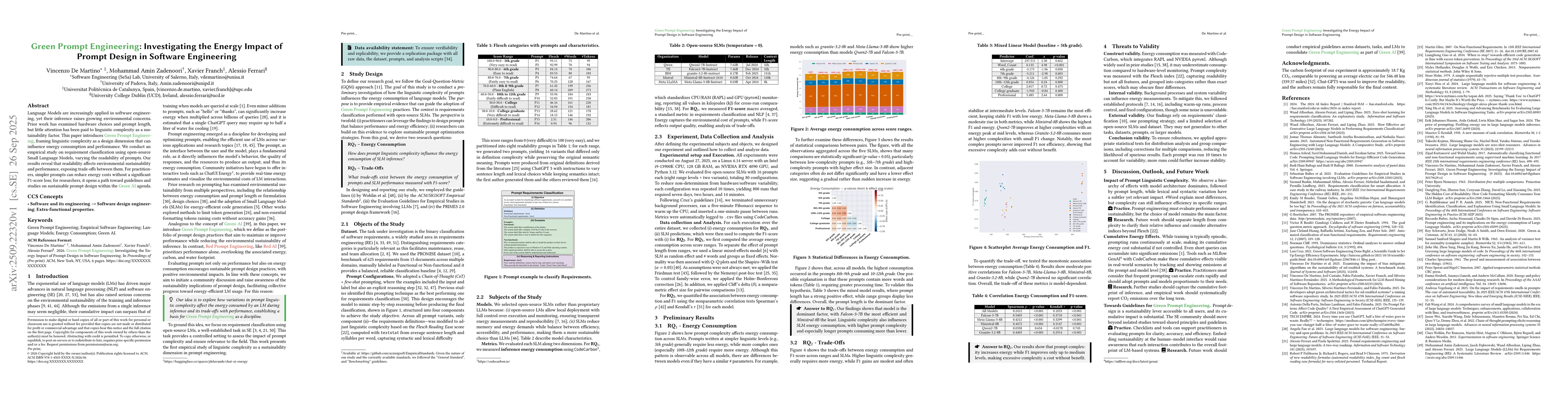 Thumbnail for Green Prompt Engineering: Investigating the Energy Impact of Prompt
  Design in Software Engineering