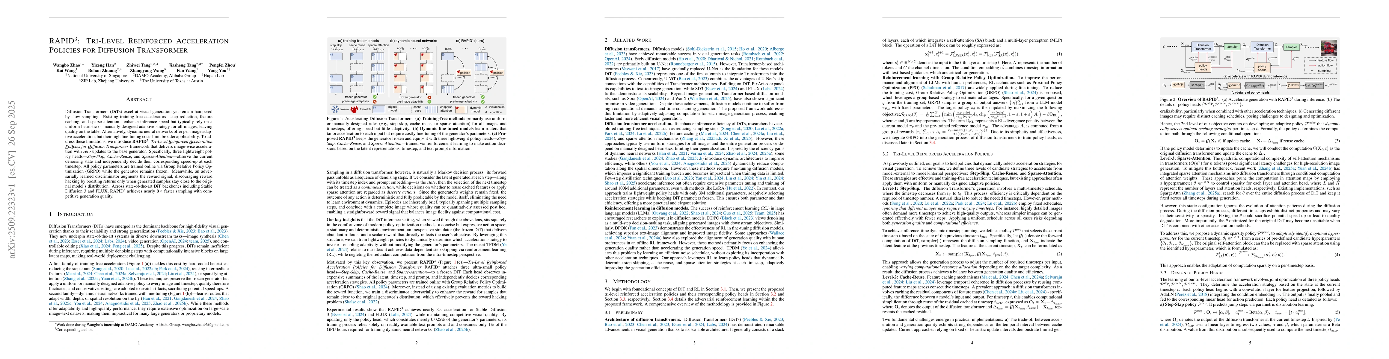 Thumbnail for RAPID^3: Tri-Level Reinforced Acceleration Policies for Diffusion
  Transformer