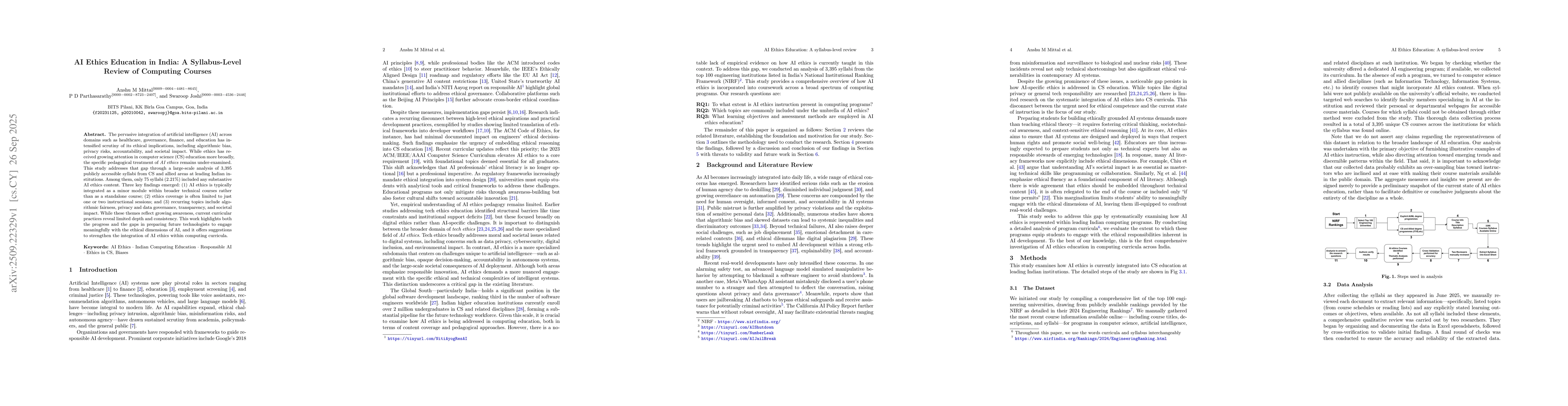 Thumbnail for AI Ethics Education in India: A Syllabus-Level Review of Computing
  Courses