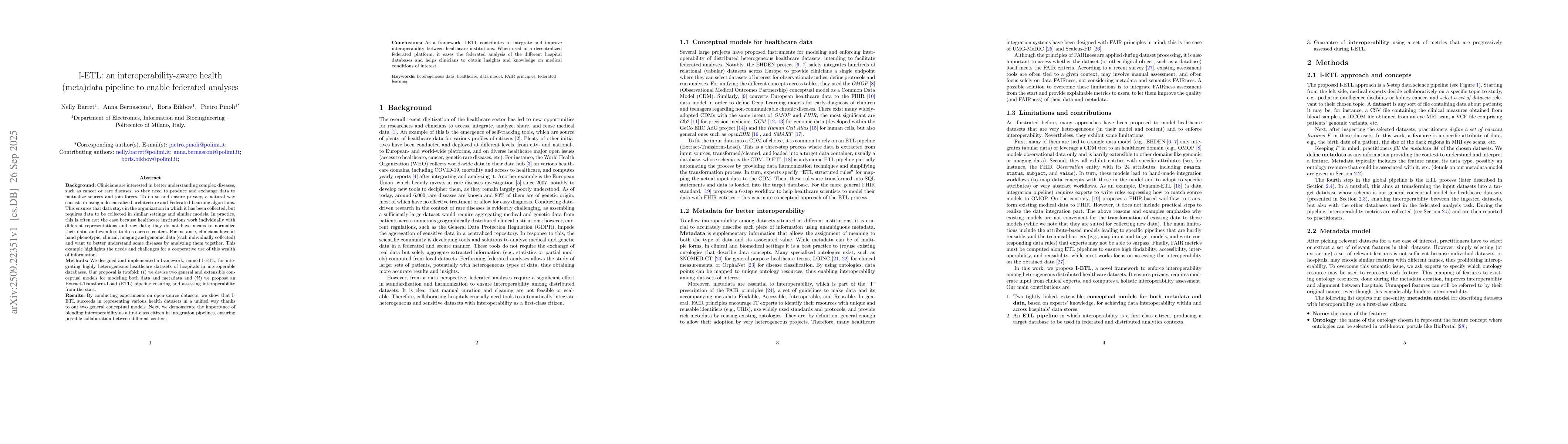 Thumbnail for I-ETL: an interoperability-aware health (meta) data pipeline to enable
  federated analyses