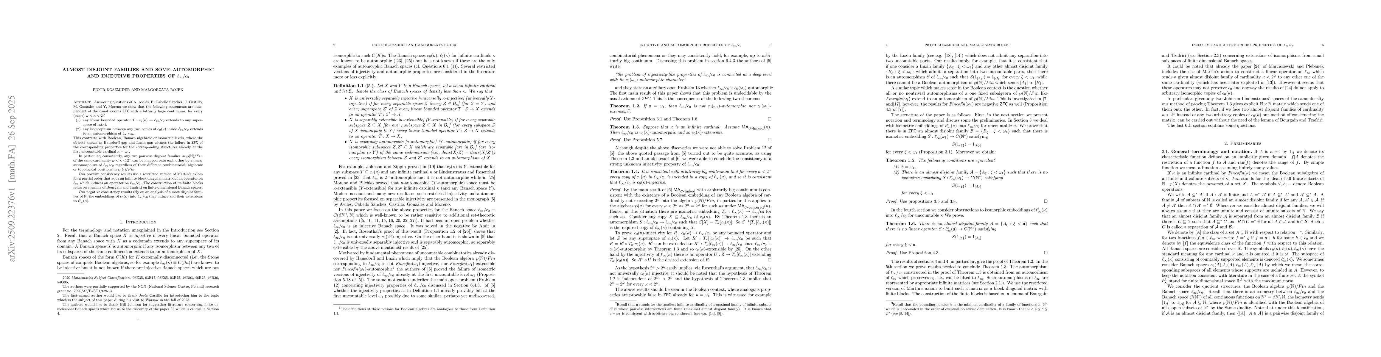 Thumbnail for Almost disjoint families and some automorphic and injective properties
  of $\ell_\infty/c_0$