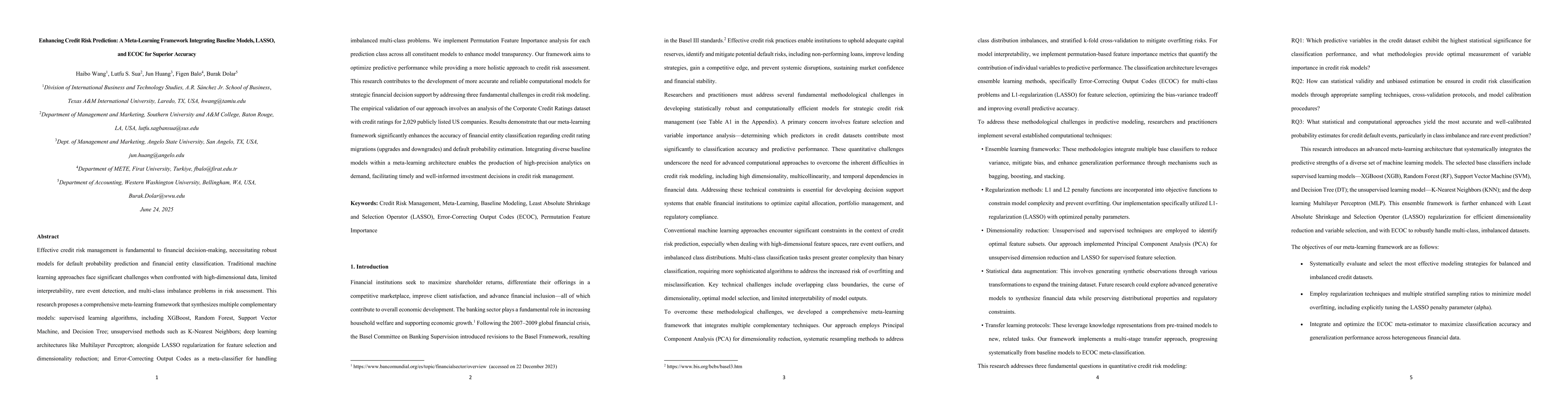Thumbnail for Enhancing Credit Risk Prediction: A Meta-Learning Framework Integrating
  Baseline Models, LASSO, and ECOC for Superior Accuracy
