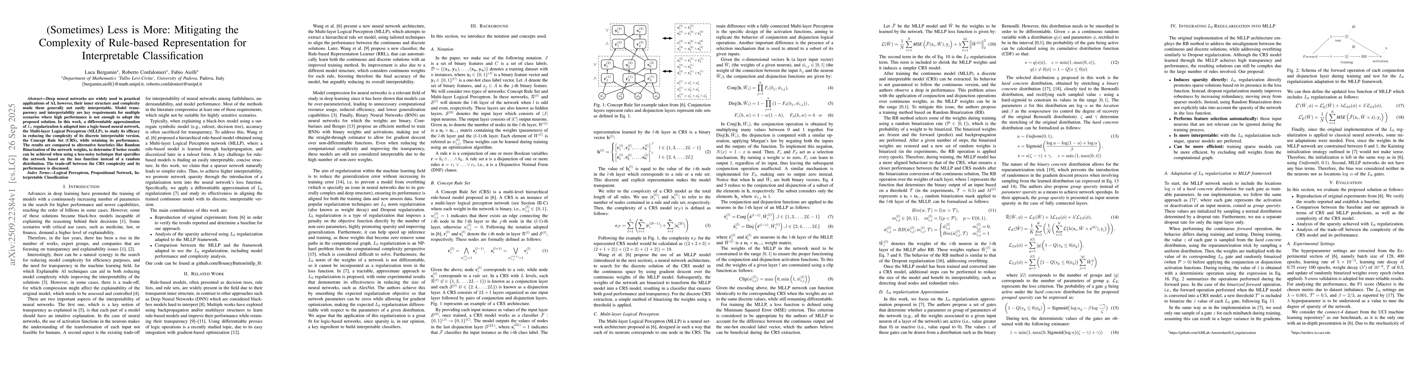 Thumbnail for (Sometimes) Less is More: Mitigating the Complexity of Rule-based
  Representation for Interpretable Classification