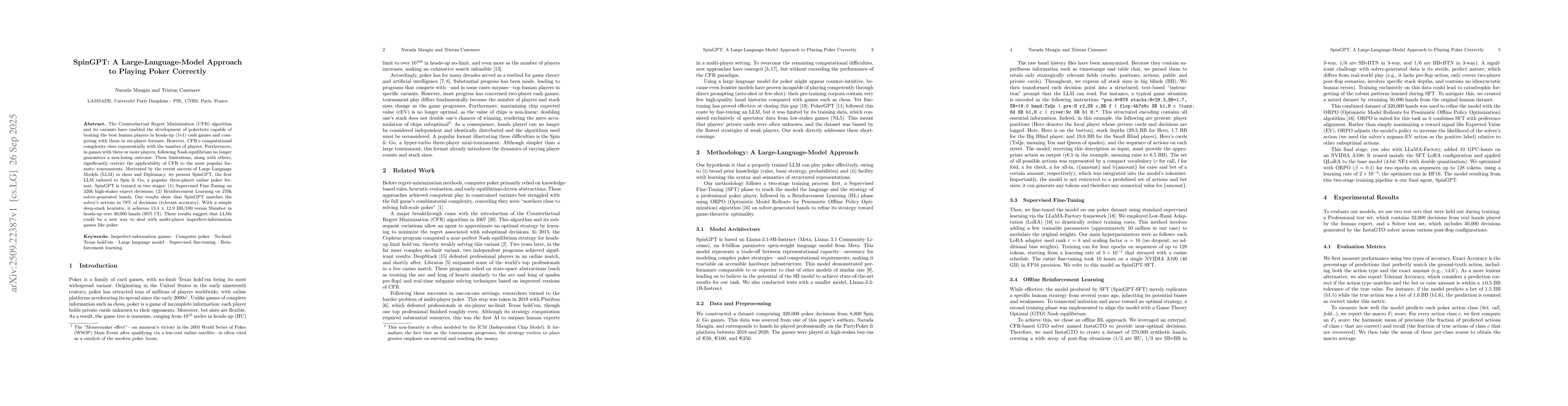 Thumbnail for SpinGPT: A Large-Language-Model Approach to Playing Poker Correctly