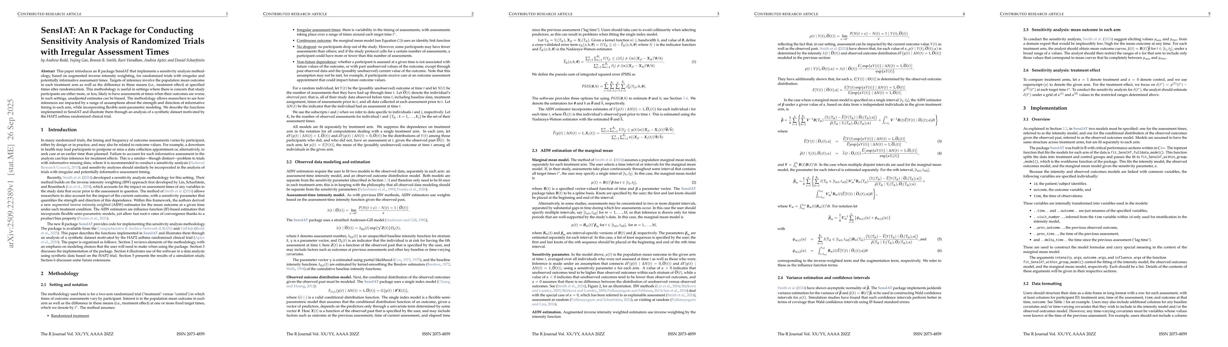 Thumbnail for SensIAT: An R Package for Conducting Sensitivity Analysis of Randomized
  Trials with Irregular Assessment Times
