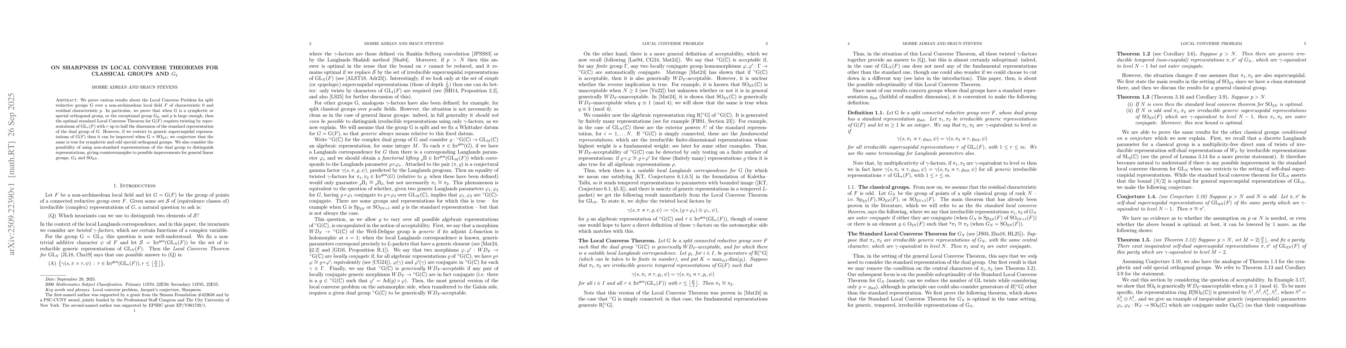 Thumbnail for On sharpness in Local Converse Theorems for classical groups and $G_2$