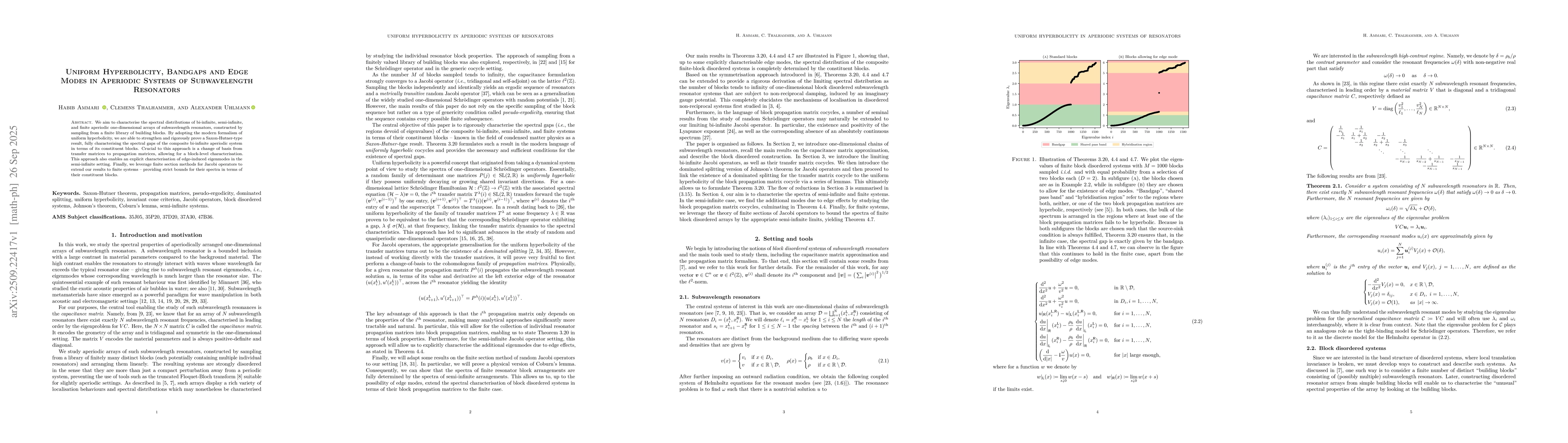 Thumbnail for Uniform Hyperbolicity, Bandgaps and Edge Modes in Aperiodic Systems of
  Subwavelength Resonators