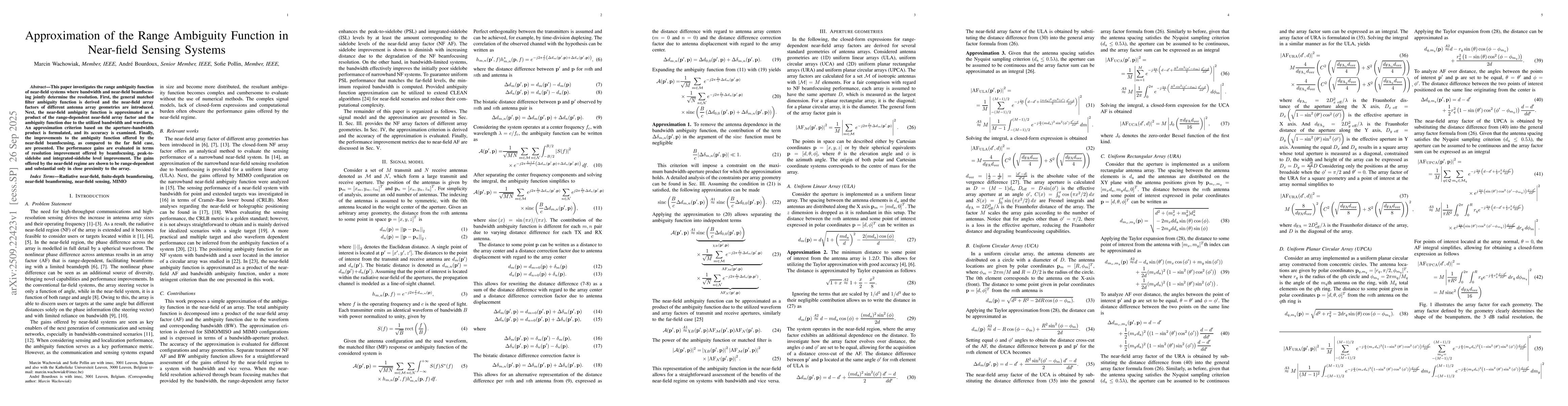 Thumbnail for Approximation of the Range Ambiguity Function in Near-field Sensing
  Systems