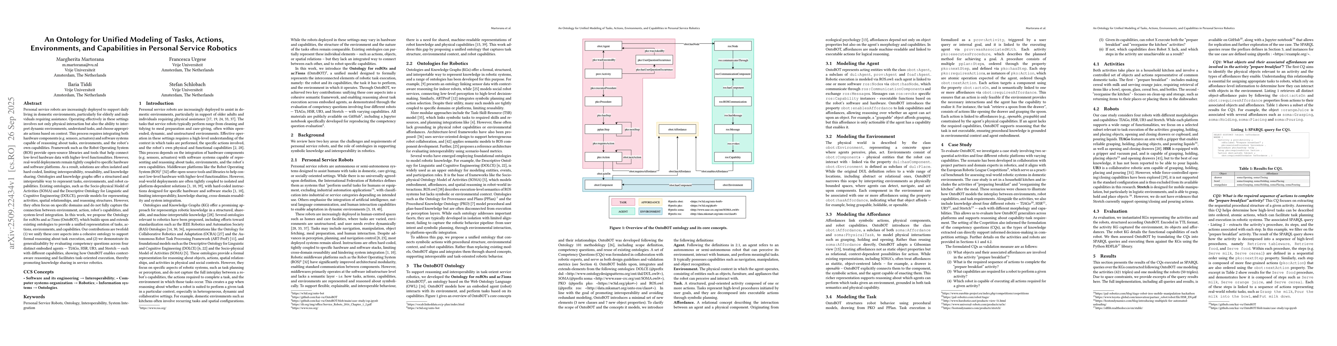 Thumbnail for An Ontology for Unified Modeling of Tasks, Actions, Environments, and
  Capabilities in Personal Service Robotics
