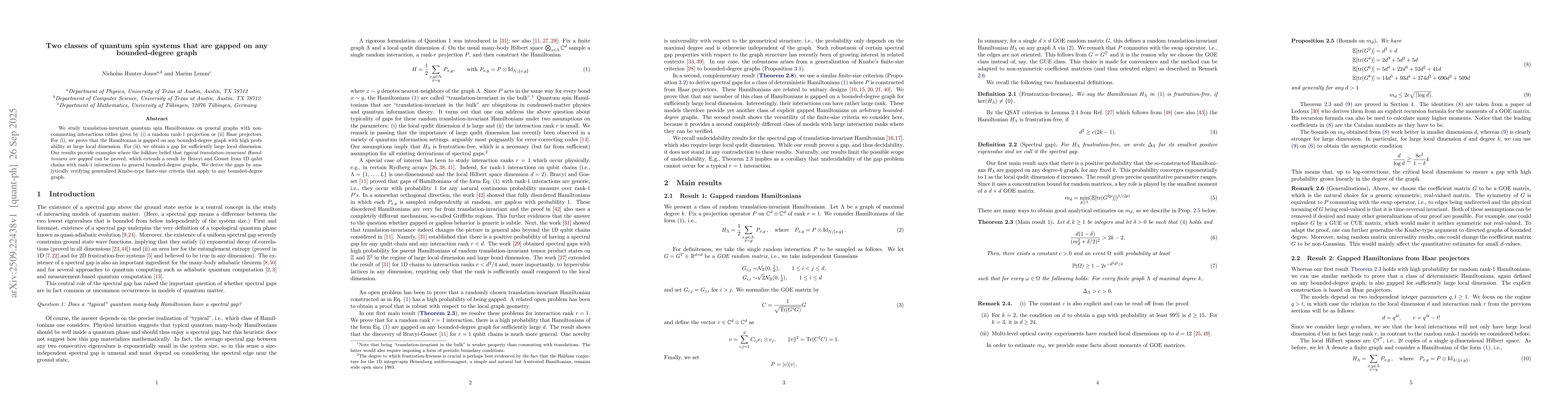 Thumbnail for Two classes of quantum spin systems that are gapped on any
  bounded-degree graph