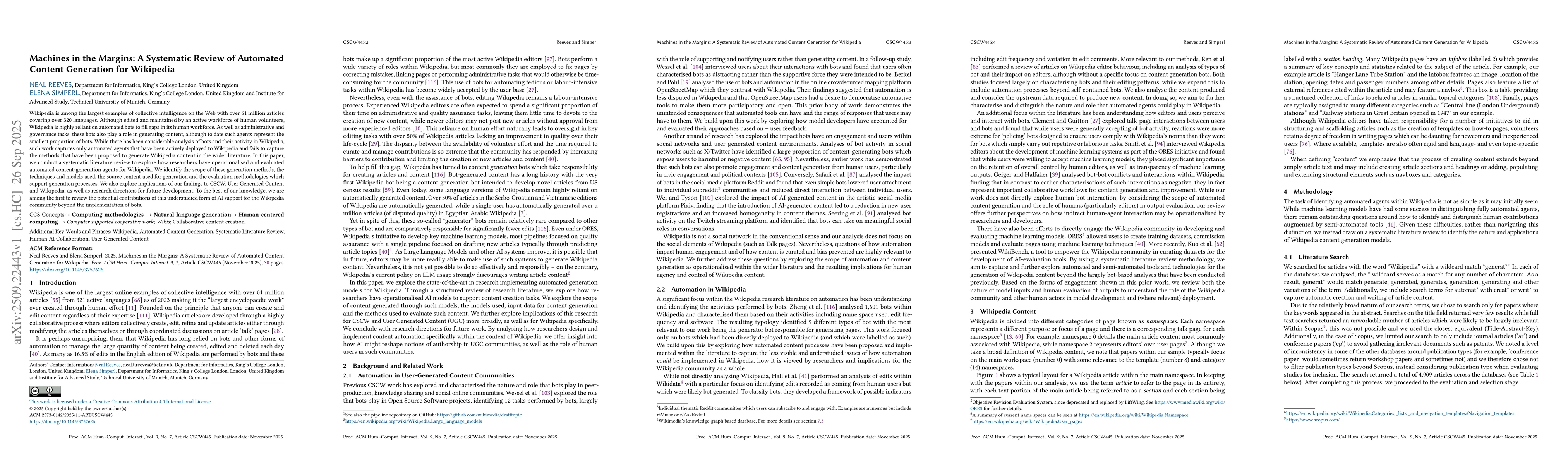 Thumbnail for Machines in the Margins: A Systematic Review of Automated Content
  Generation for Wikipedia