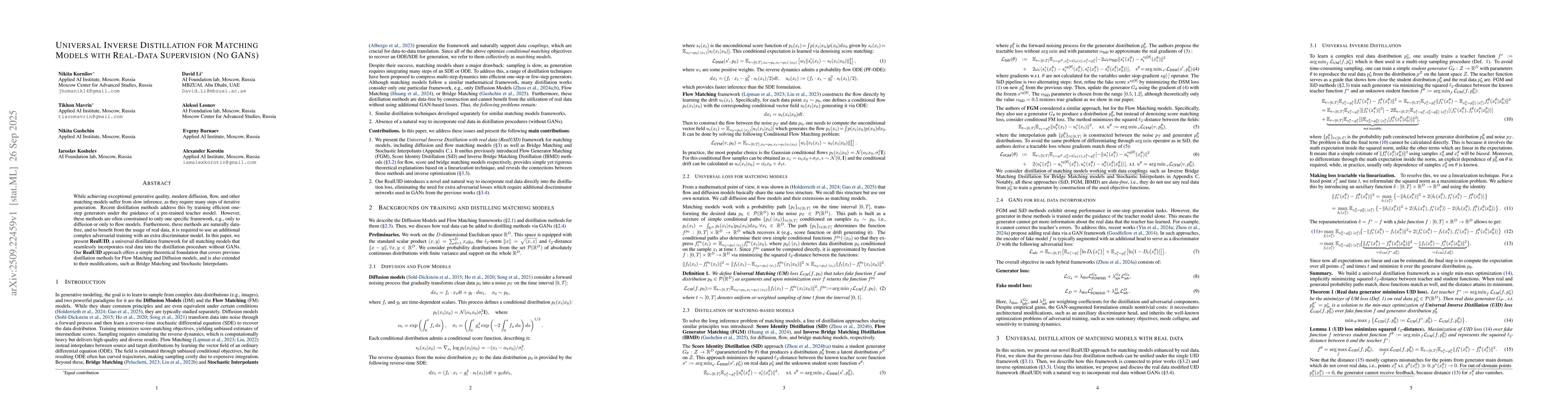 Thumbnail for Universal Inverse Distillation for Matching Models with Real-Data
  Supervision (No GANs)