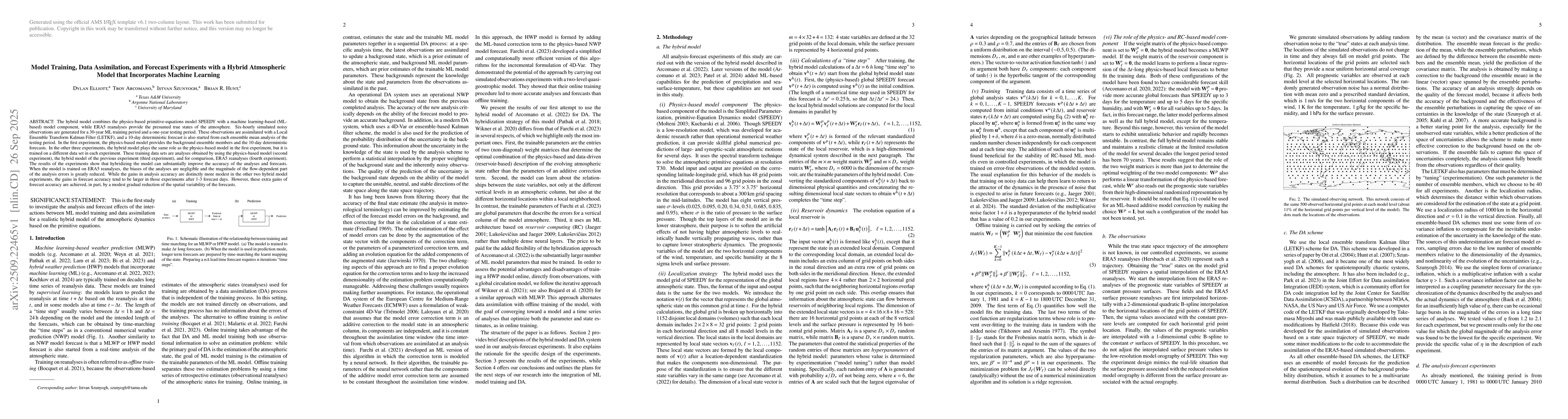 Thumbnail for Model Training, Data Assimilation, and Forecast Experiments with a
  Hybrid Atmospheric Model that Incorporates Machine Learning