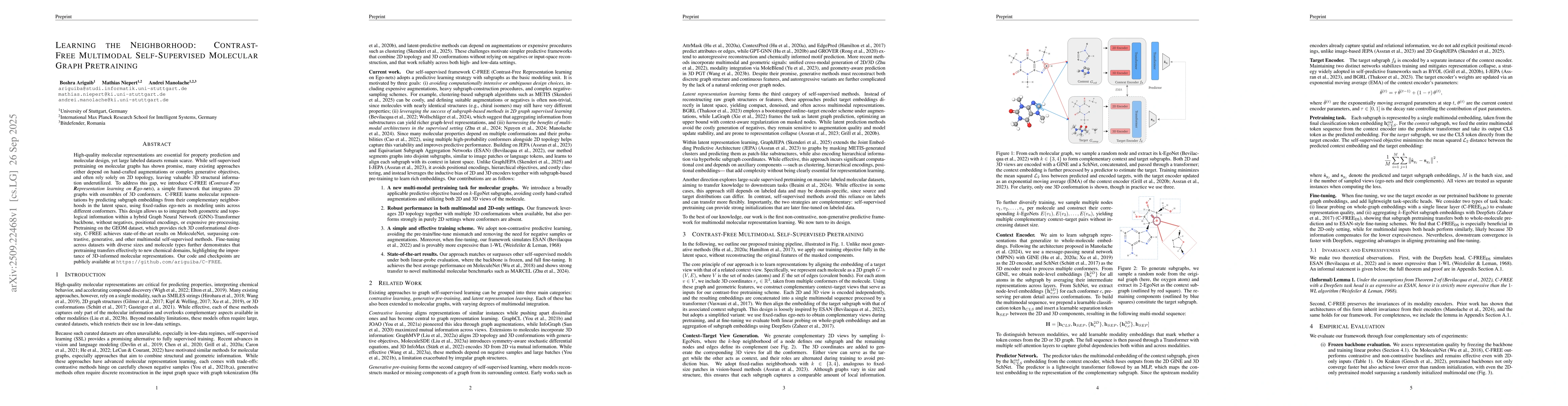 Thumbnail for Learning the Neighborhood: Contrast-Free Multimodal Self-Supervised
  Molecular Graph Pretraining