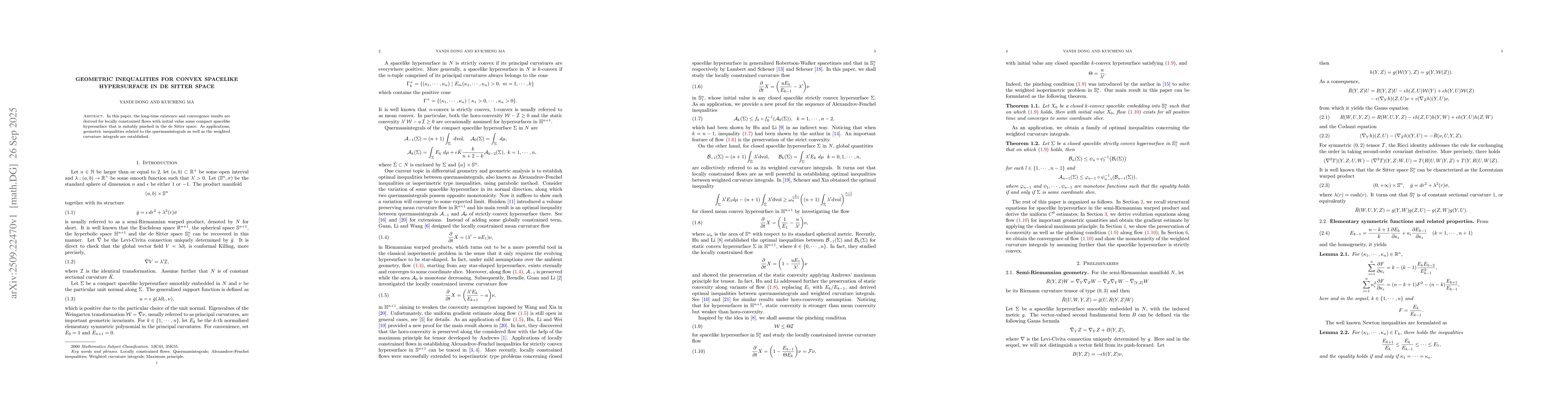 Thumbnail for Geometric inequalities for convex spacelike hypersurface in de Sitter
  space