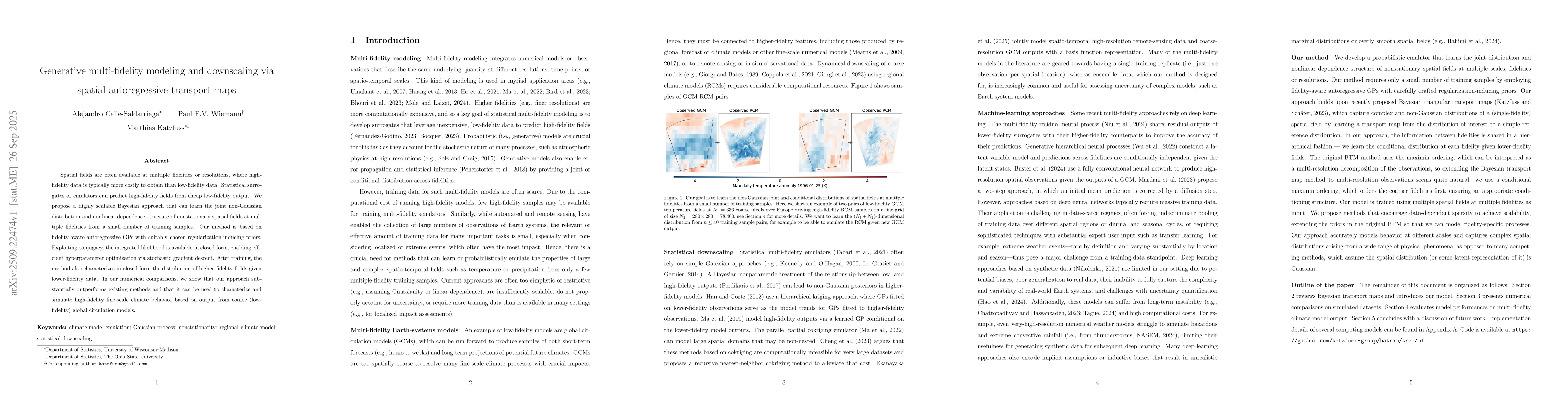 Thumbnail for Generative multi-fidelity modeling and downscaling via spatial
  autoregressive transport maps