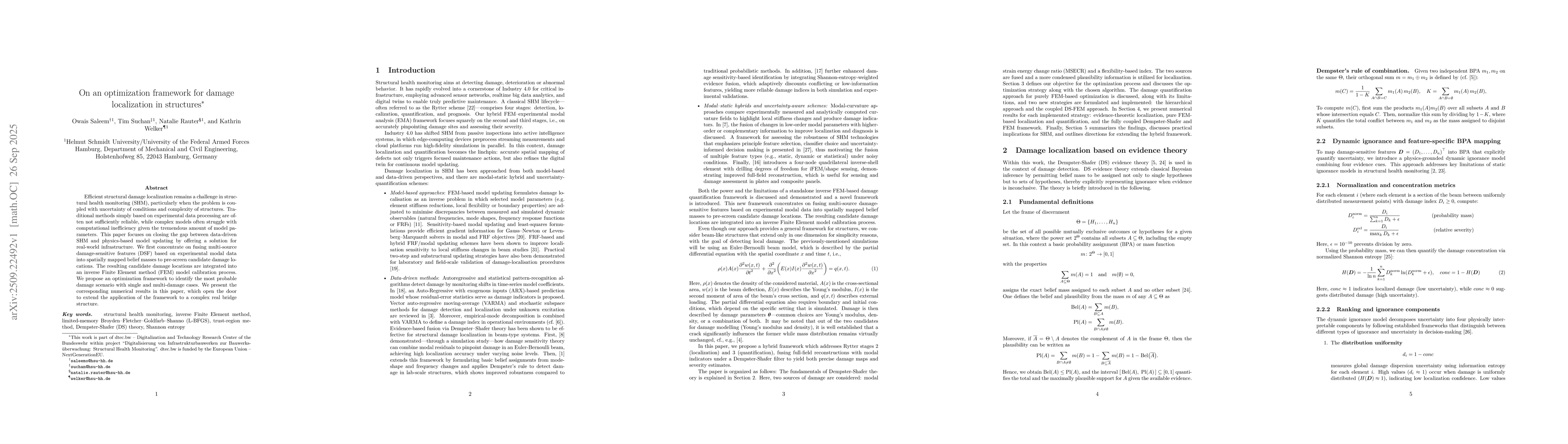 Thumbnail for On an optimization framework for damage localization in structures