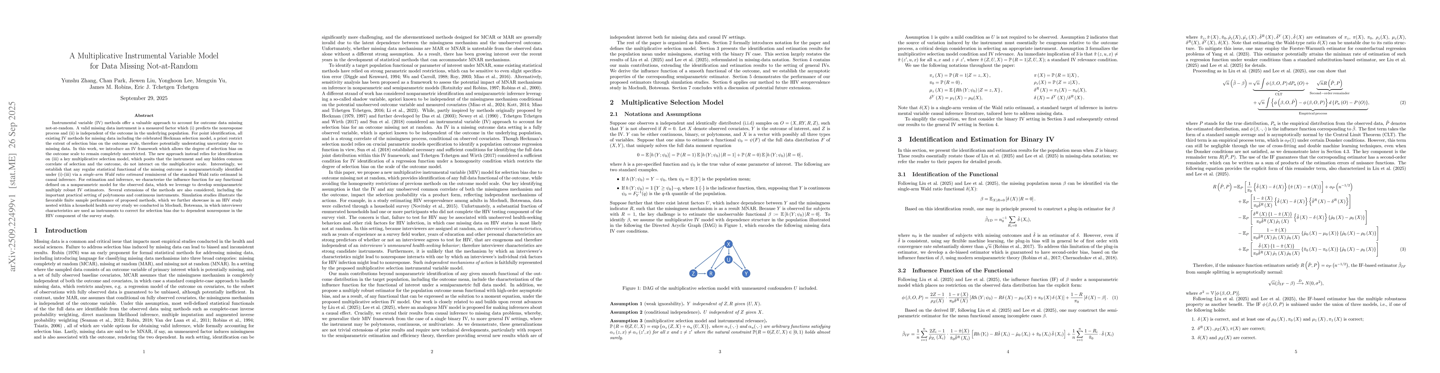 Thumbnail for A Multiplicative Instrumental Variable Model for Data Missing
  Not-at-Random