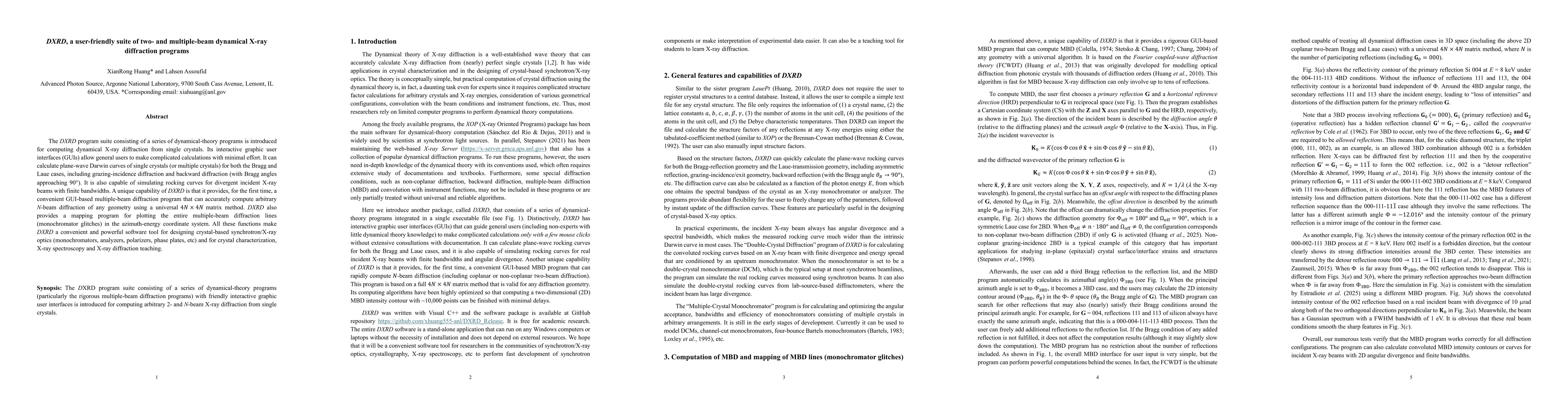 Thumbnail for DXRD, a user-friendly suite of two- and multiple-beam dynamical X-ray
  diffraction programs