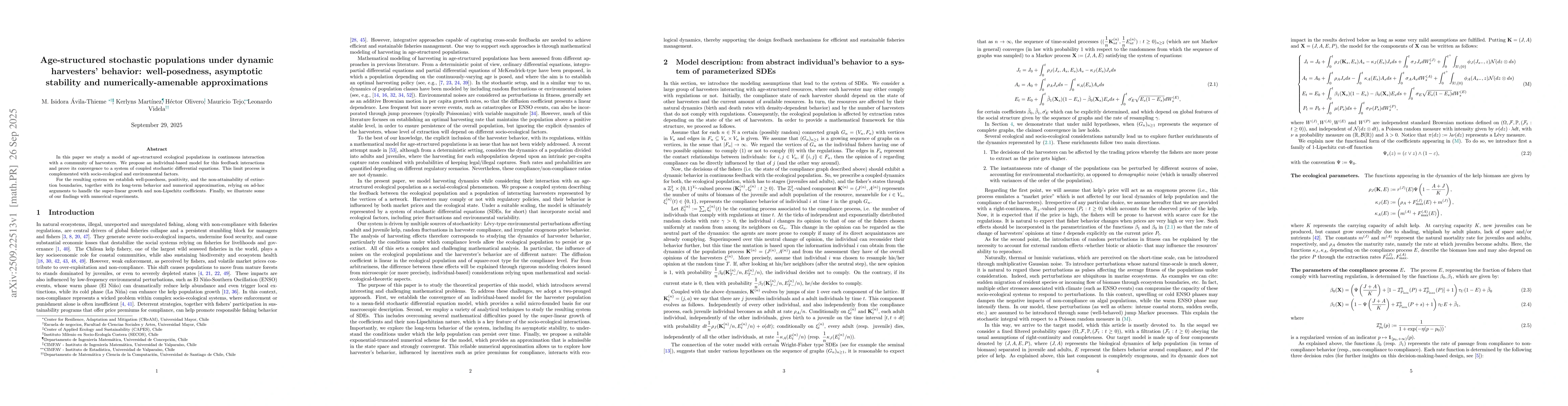 Thumbnail for Age-structured stochastic populations under dynamic harvesters'
  behavior: well-posedness, asymptotic stability and numerically-amenable
  approximations