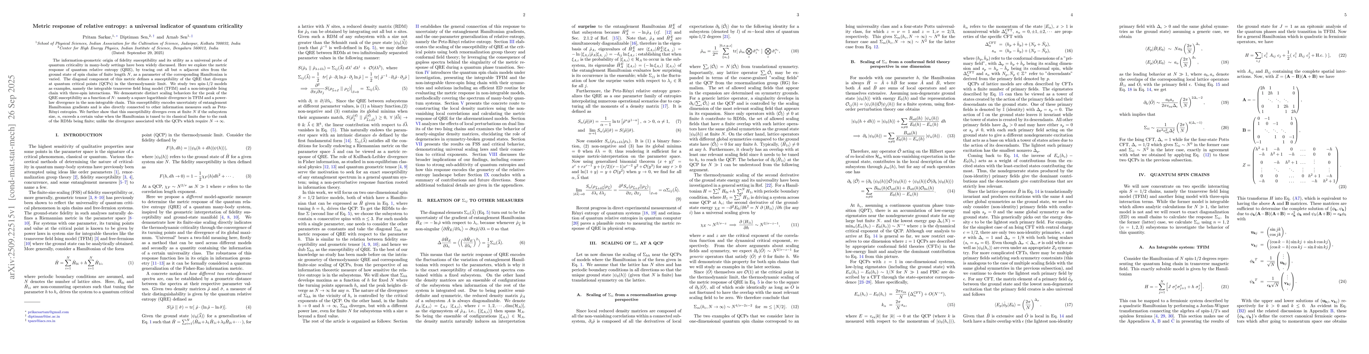 Thumbnail for Metric response of relative entropy: a universal indicator of quantum
  criticality