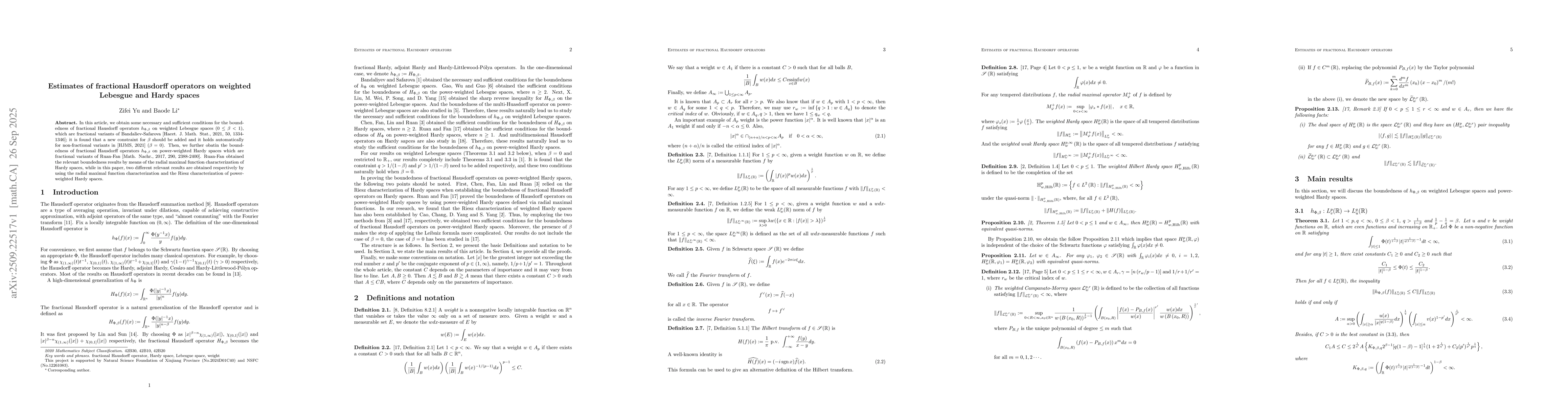 Thumbnail for Estimates of fractional Hausdorff operators on weighted Lebesgue and
  Hardy spaces
