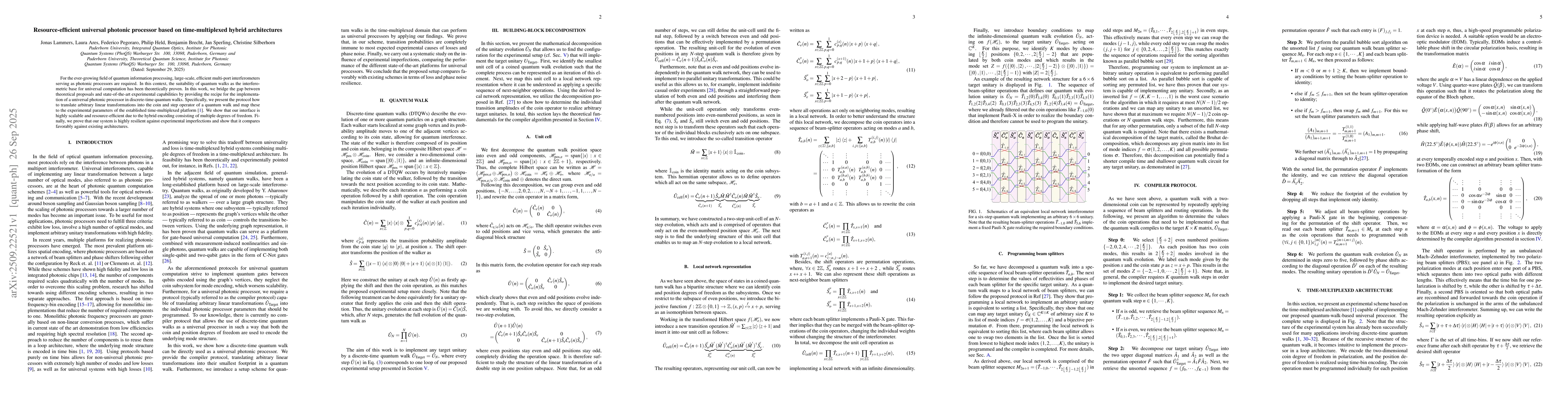 Thumbnail for Resource-efficient universal photonic processor based on
  time-multiplexed hybrid architectures