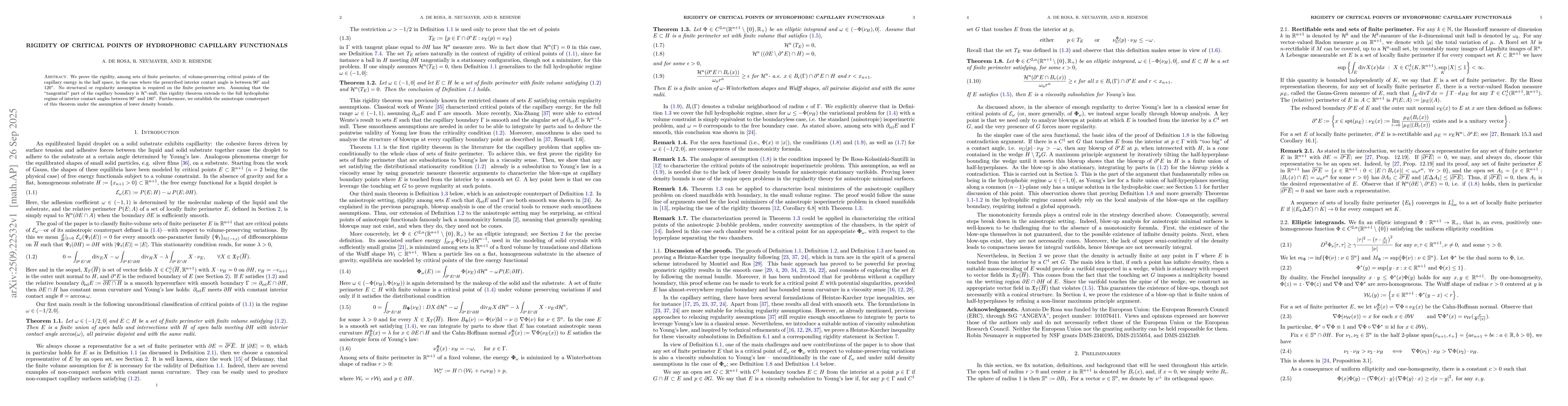 Thumbnail for Rigidity of critical points of hydrophobic capillary functionals