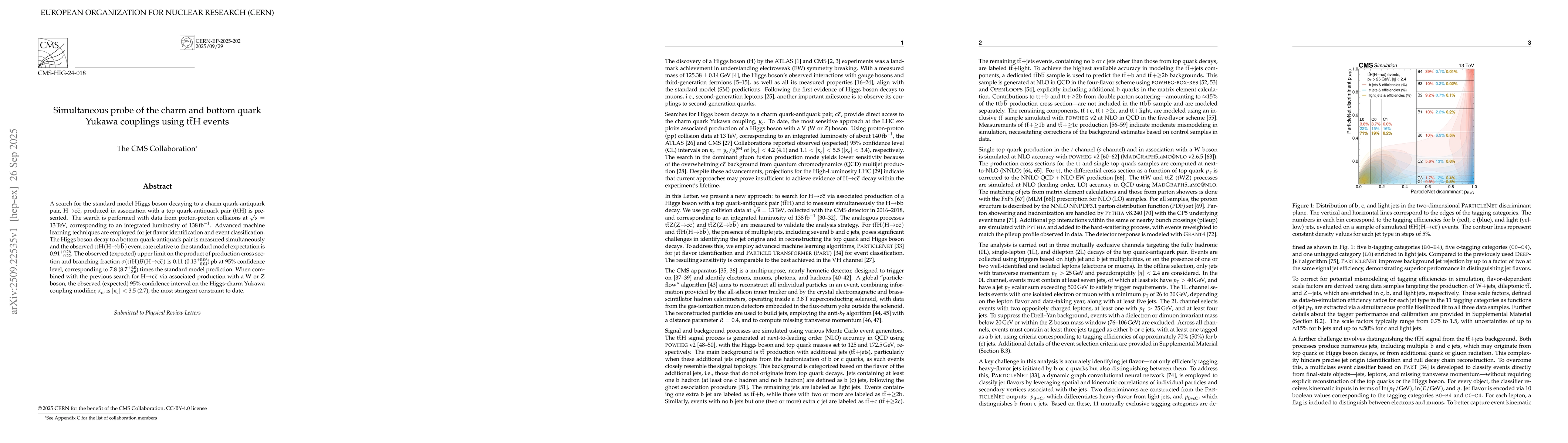 Thumbnail for Simultaneous probe of the charm and bottom quark Yukawa couplings using
  ttH events