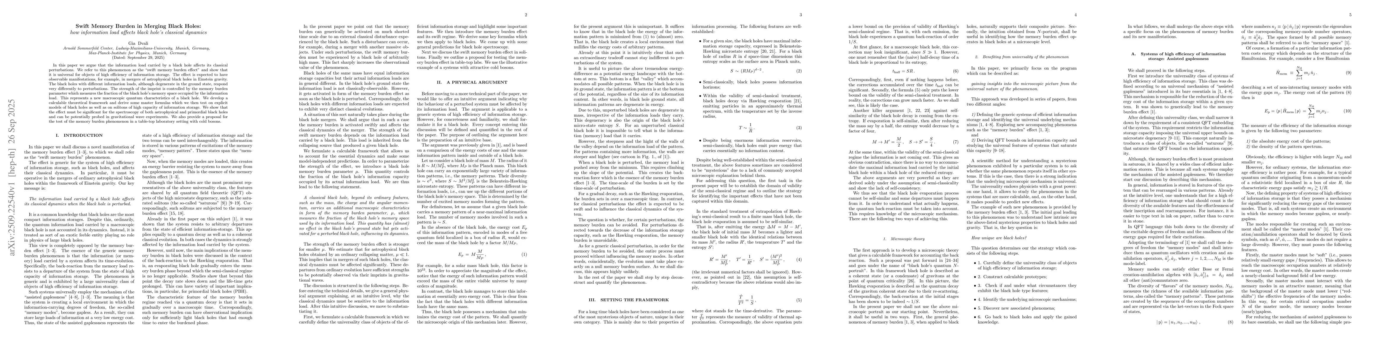 Thumbnail for Swift Memory Burden in Merging Black Holes: how information load affects
  black hole's classical dynamics