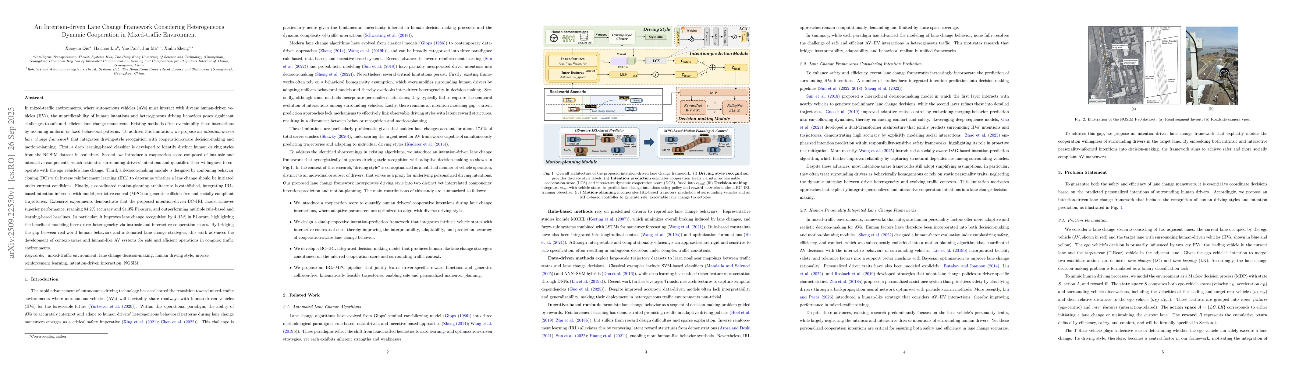Thumbnail for An Intention-driven Lane Change Framework Considering Heterogeneous
  Dynamic Cooperation in Mixed-traffic Environment