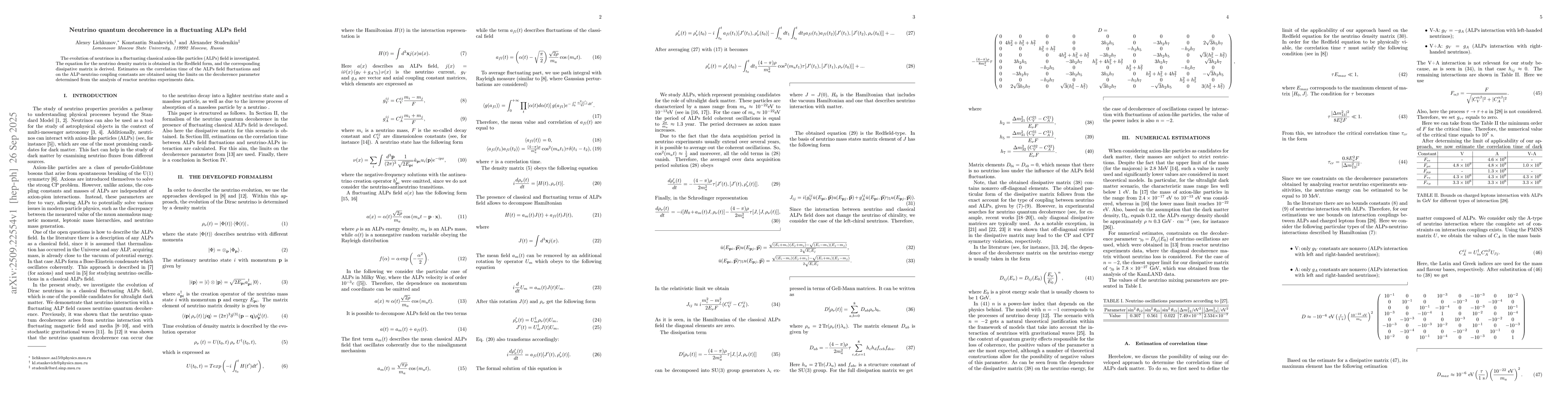 Thumbnail for Neutrino quantum decoherence in a fluctuating ALPs field