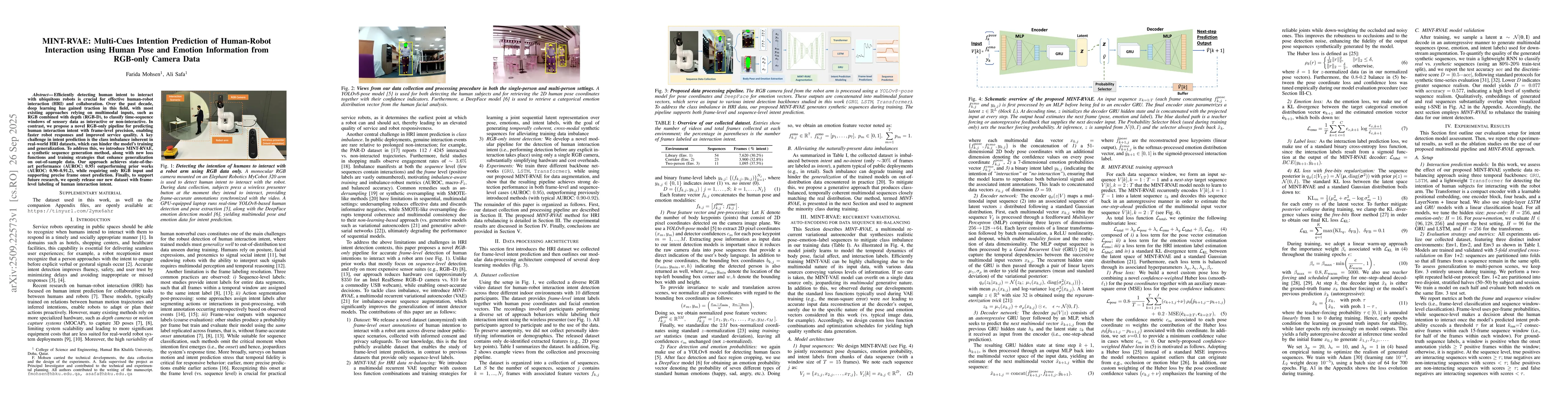 Thumbnail for MINT-RVAE: Multi-Cues Intention Prediction of Human-Robot Interaction
  using Human Pose and Emotion Information from RGB-only Camera Data