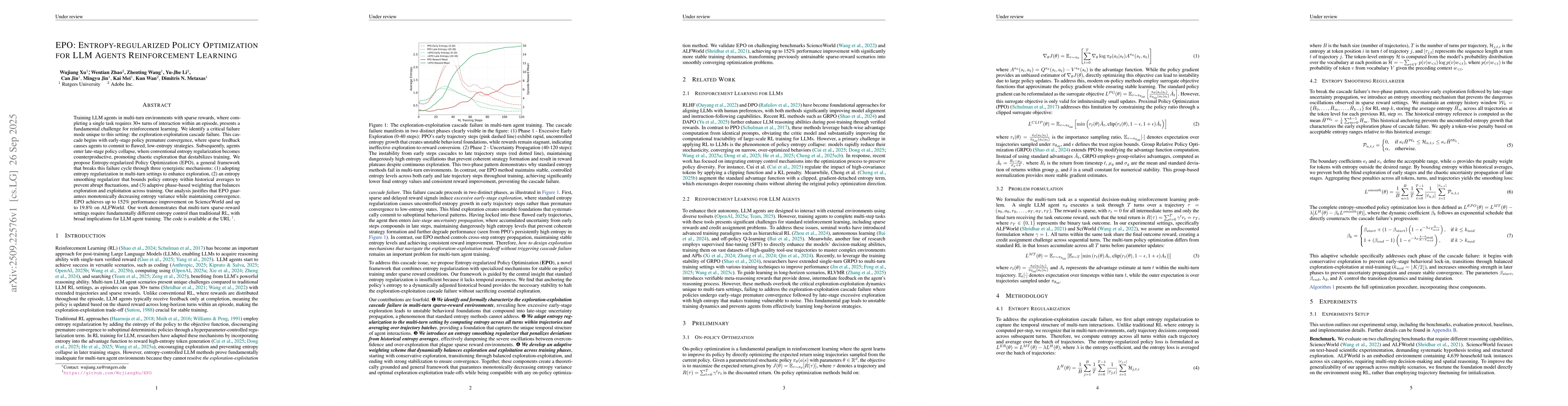 Thumbnail for EPO: Entropy-regularized Policy Optimization for LLM Agents
  Reinforcement Learning