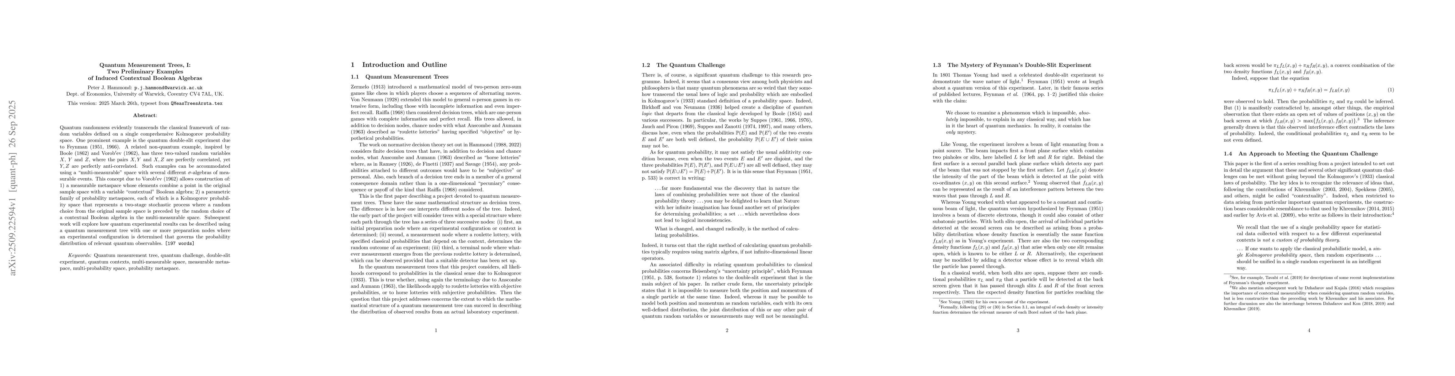 Thumbnail for Quantum Measurement Trees, I: Two Preliminary Examples of Induced
  Contextual Boolean Algebras