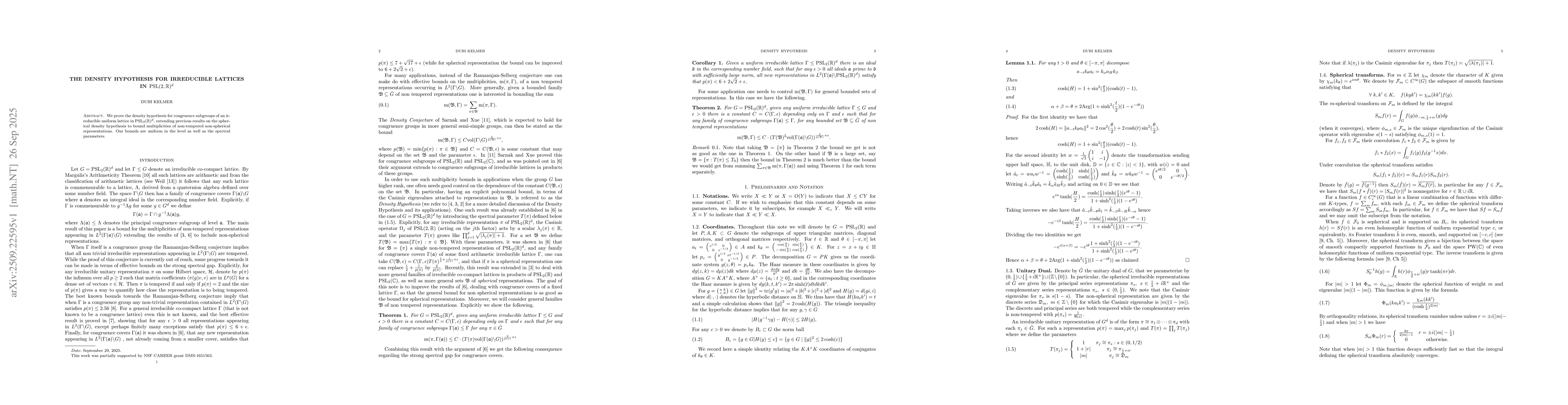 Thumbnail for The density Hypothesis for irreducible lattices in
  $\mathrm{PSL}_2(\mathbb{R})^d$