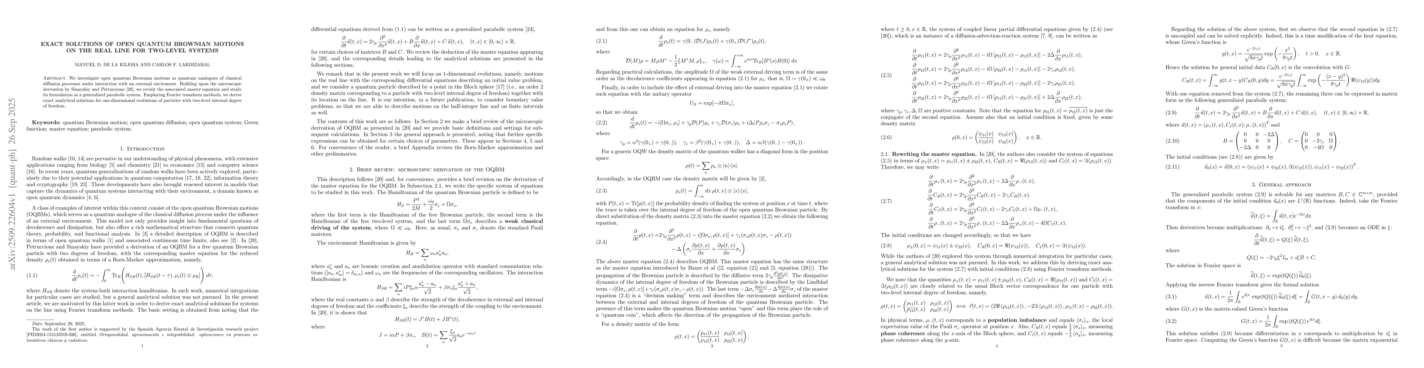 Thumbnail for Exact solutions of open quantum Brownian motions on the real line for
  two-level systems