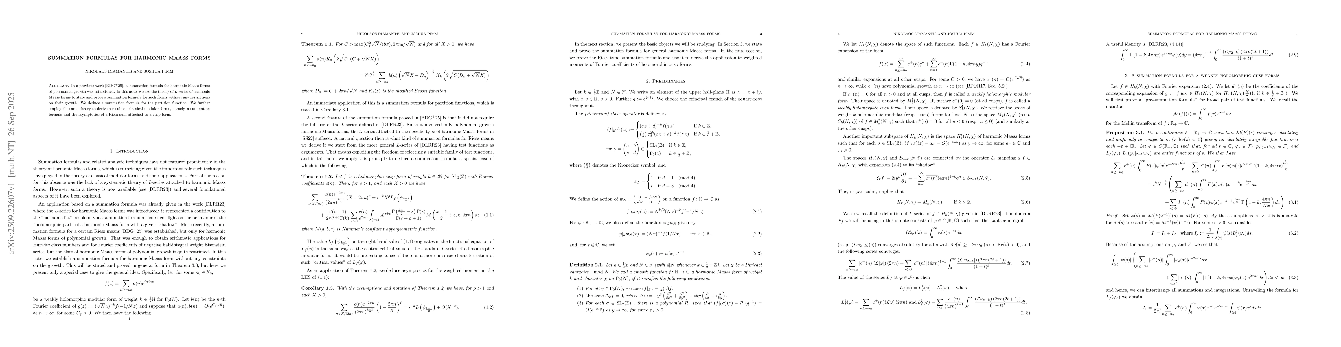 Thumbnail for Summation Formulas for Harmonic Maass Forms
